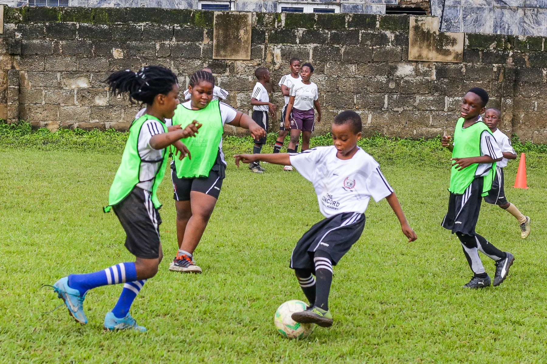 Academy players taking part in a training game