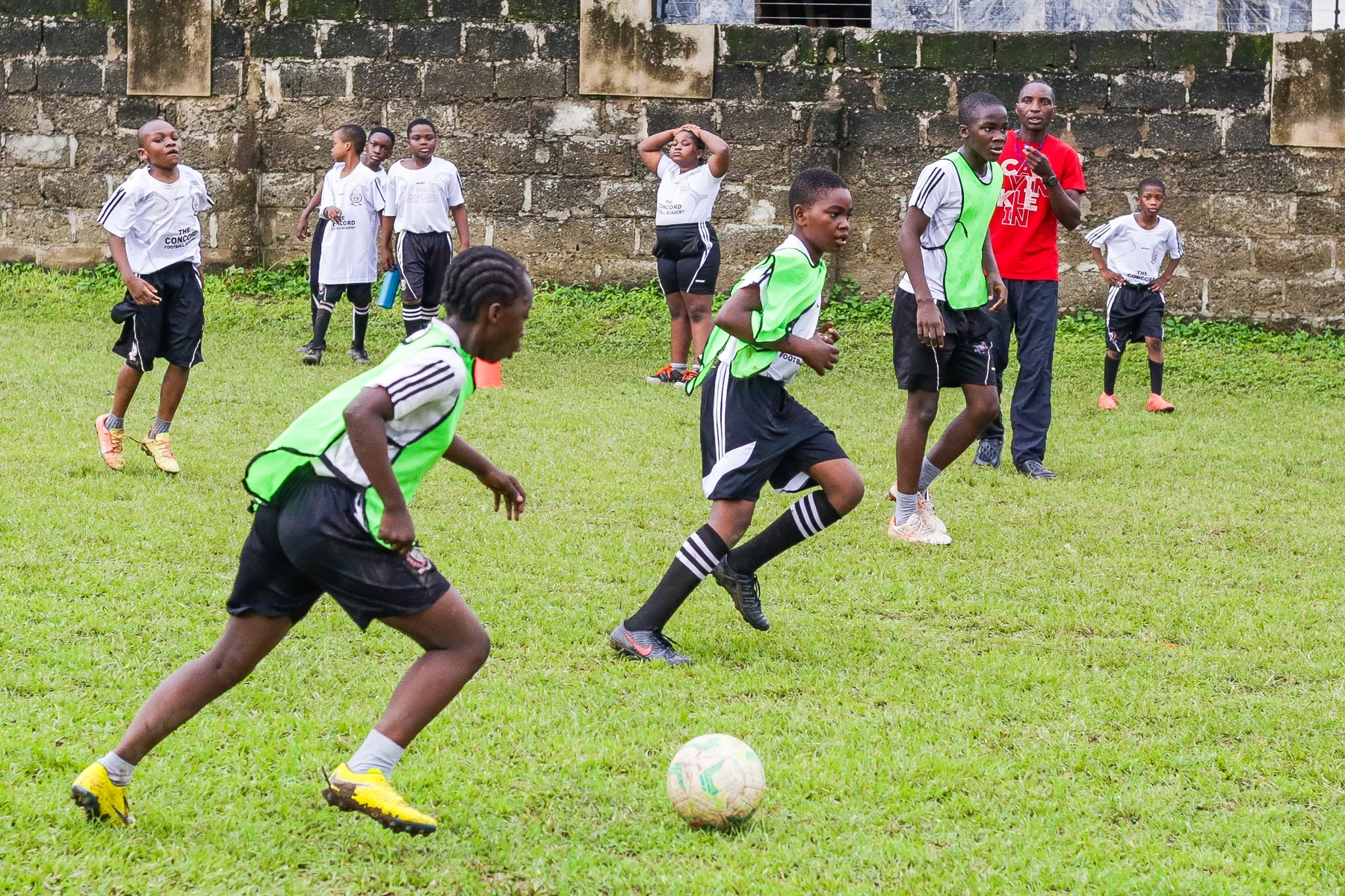 Concord Football Academy players in an intense training game